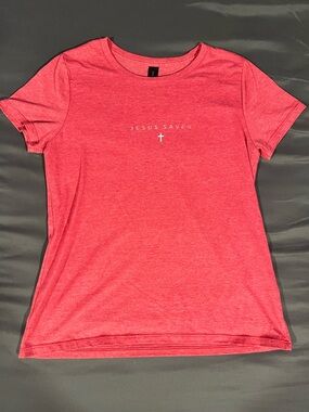 Jesus Saves Classic Red Heather Crew Neck Short Sleeve Tee Size Small